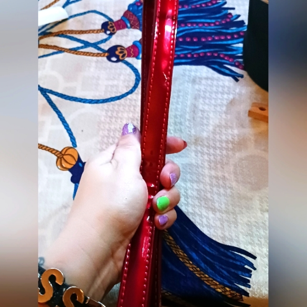 Deep red patent leather shoulder purse strap